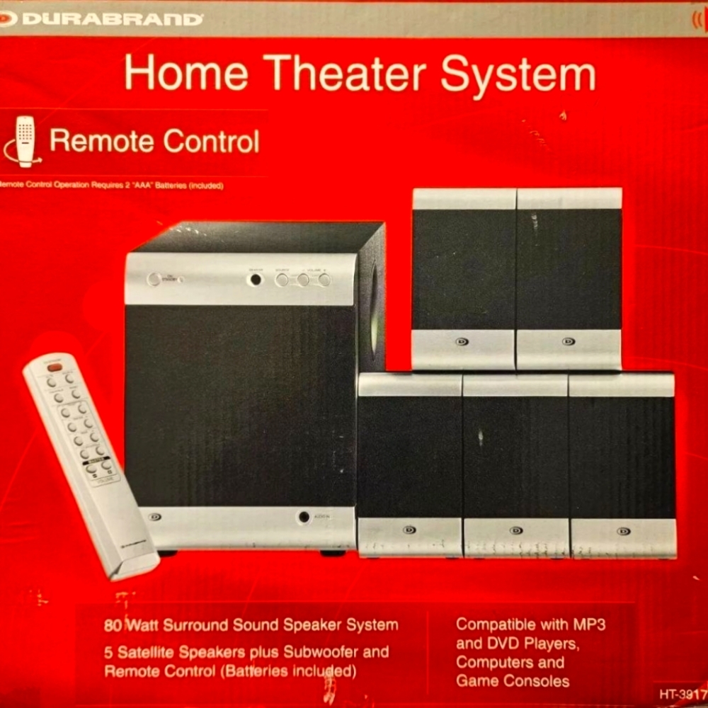 Durabrand HT-3917 Subwoofer 5 Speakers Stereo Computer Home Theater WITH REMOTE